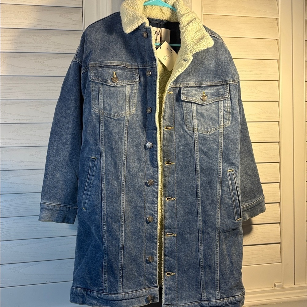 LNDN Sherpa-lined, Long Jean Jacket- Oversized can fit xxs-s